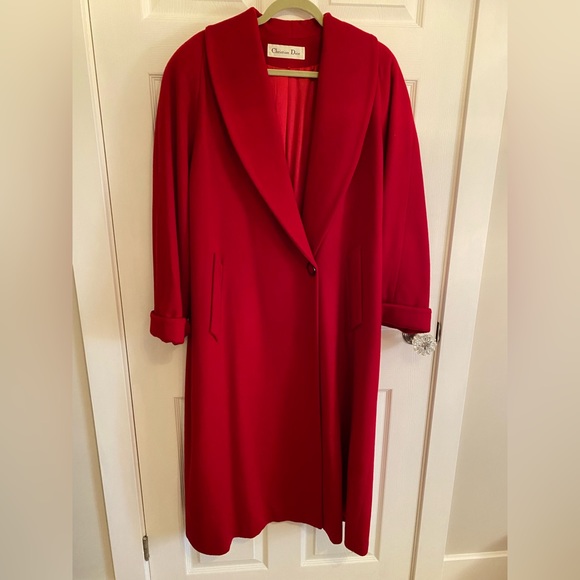 🔥Christian Dior🔥 cardinal red full length lambs wool coat. Vintage 1985. Sz 10 - Picture 1 of 13